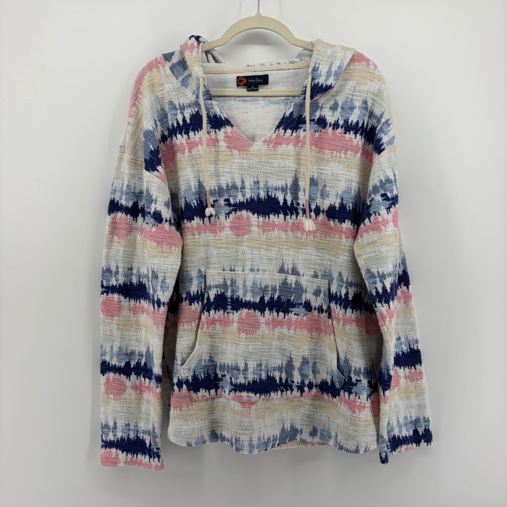Indigo Poppy Womens 2X Multicolor Tie Dye Pullover Hoodie Kangaroo Pocket Slub